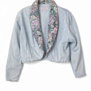 VINTAGE 90's Paris Sport Club Floral Cottagecore Denim Jacket - Size Large